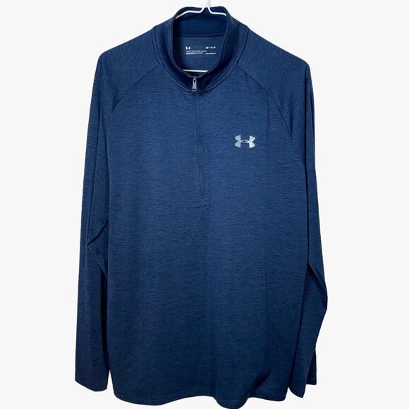 Under Armour Mens 1/4 Zip Pullover Large Blue Long Sleeve Training lightweight - Picture 2 of 9